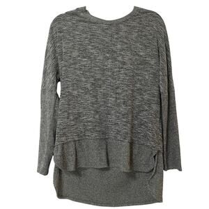 Piper & Taylor Grey Pullover High Low Sweater Womens M Preppy Crew Neck Marled